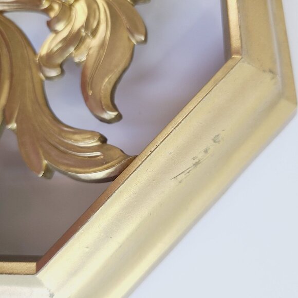 Vtg MCM Syroco Gold Octagonal Wall Art Plaques Decor Set Of 2 Floral Vase Design - Picture 4 of 14